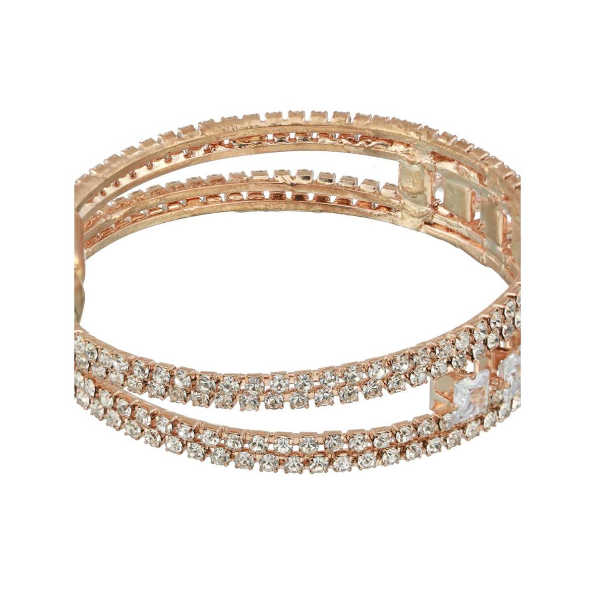 Aatmana Rose Gold Plated White Crystal Studded Cuff Bracelet (2.6)