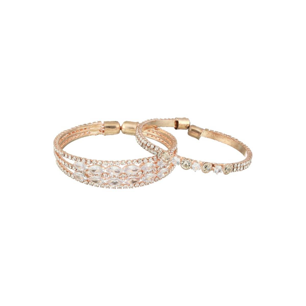 Aatmana Rose Gold Plated White Crystal Studded Cuff Bracelet (Set of 2) (2.6)