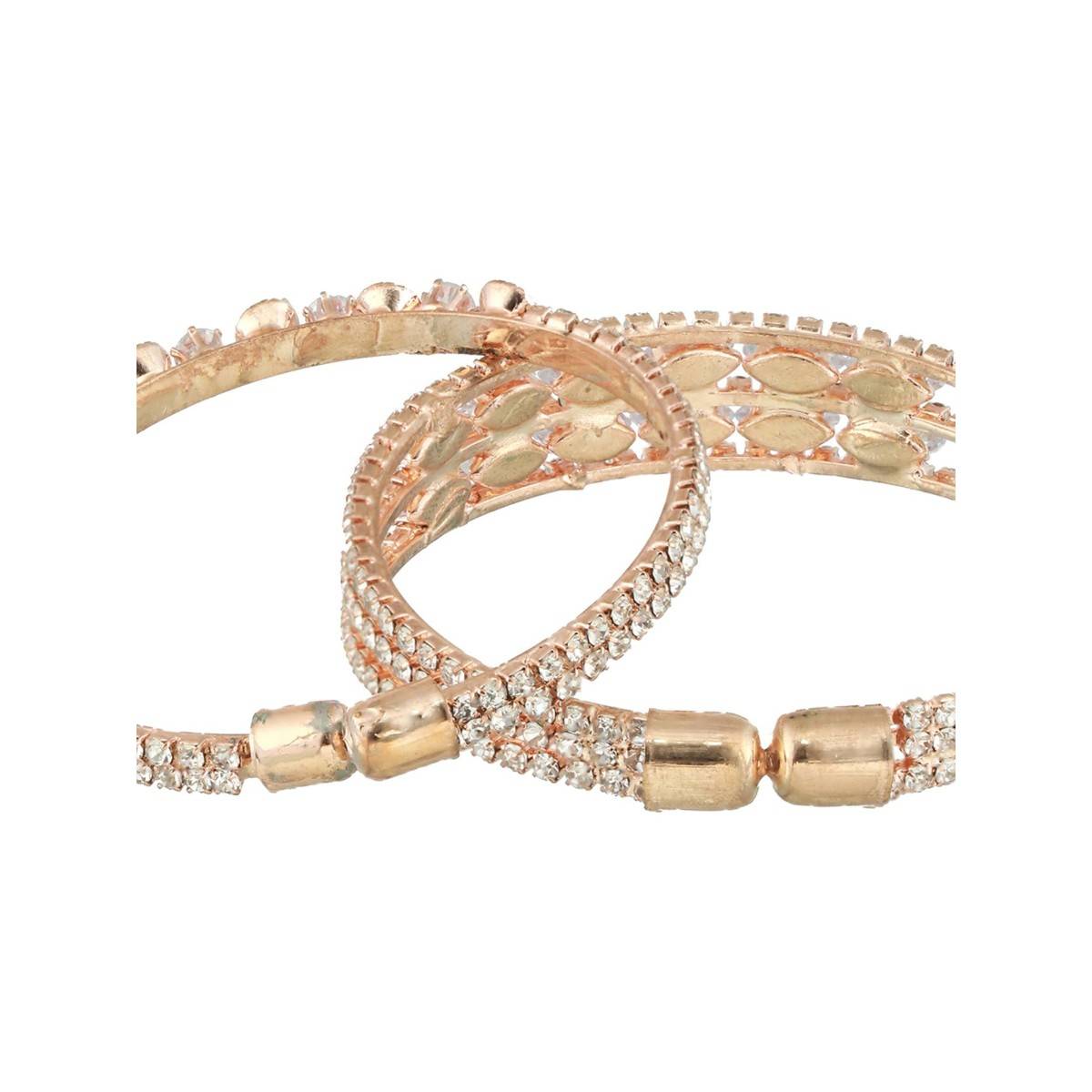 Aatmana Rose Gold Plated White Crystal Studded Cuff Bracelet (Set of 2) (2.6)