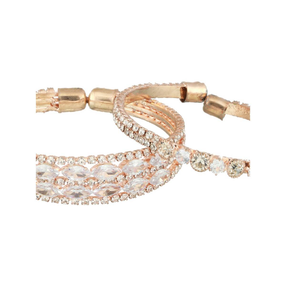 Aatmana Rose Gold Plated White Crystal Studded Cuff Bracelet (Set of 2) (2.6)