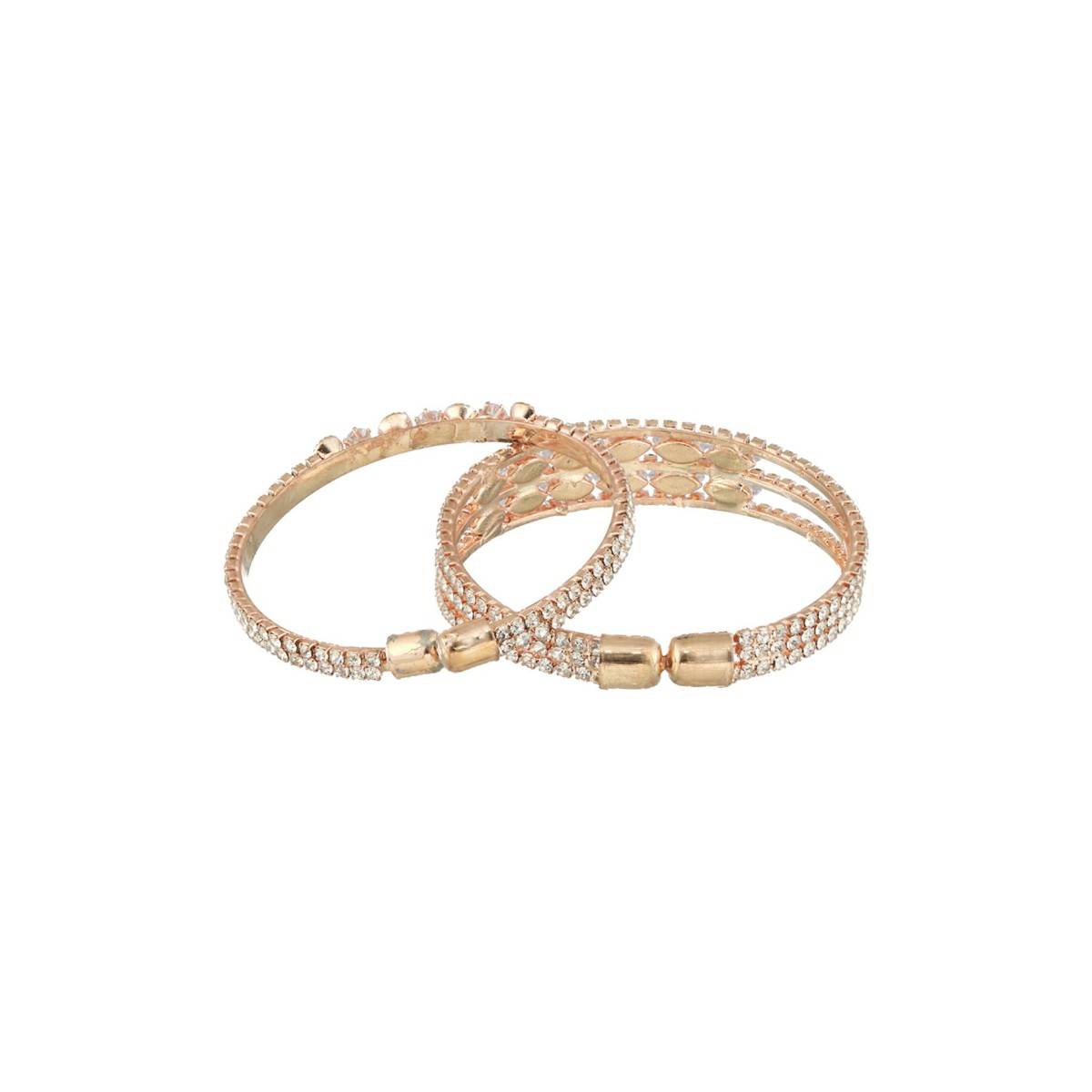 Aatmana Rose Gold Plated White Crystal Studded Cuff Bracelet (Set of 2) (2.6)