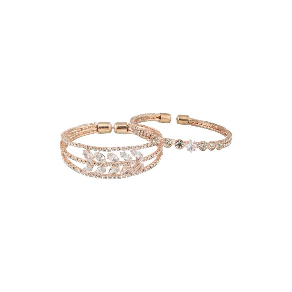 Aatmana Rose Gold Plated White Crystal Studded Cuff Bracelet (Set of 2) (2.6)