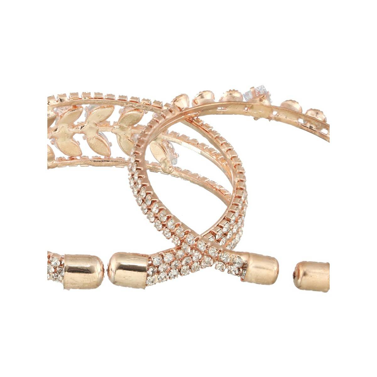 Aatmana Rose Gold Plated White Crystal Studded Cuff Bracelet (Set of 2) (2.6)