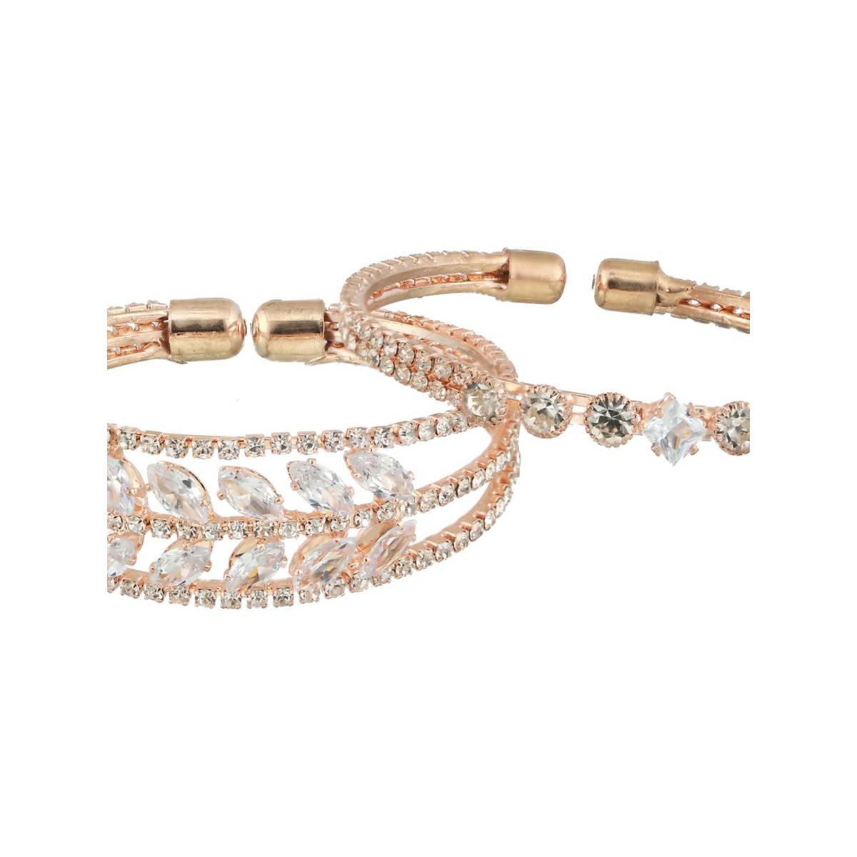Aatmana Rose Gold Plated White Crystal Studded Cuff Bracelet (Set of 2) (2.6)