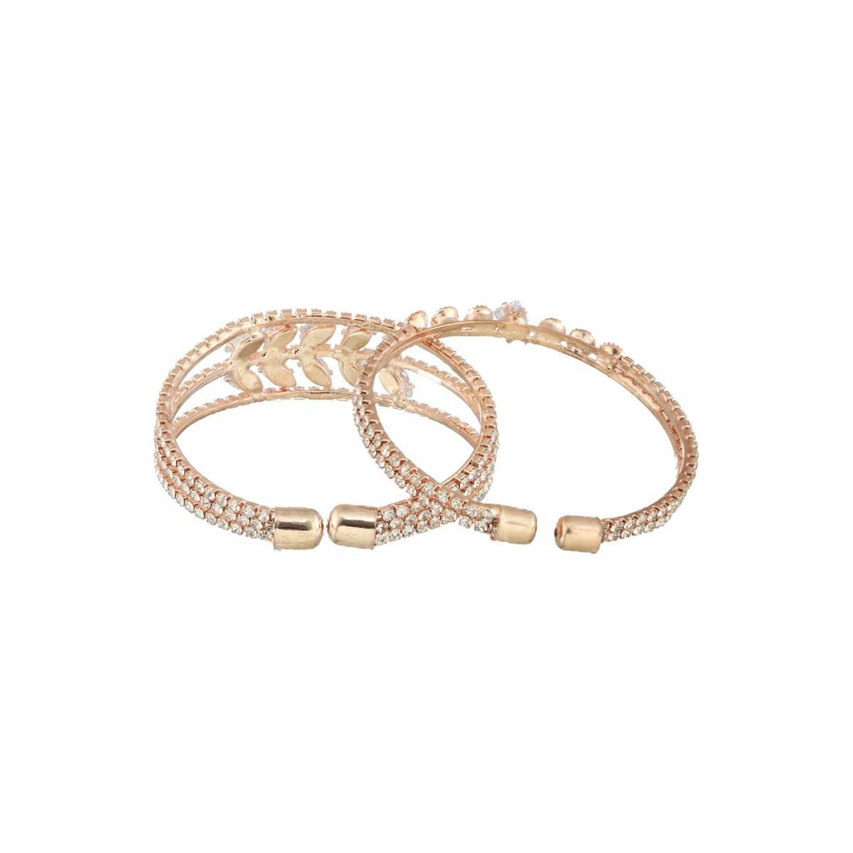 Aatmana Rose Gold Plated White Crystal Studded Cuff Bracelet (Set of 2) (2.6)