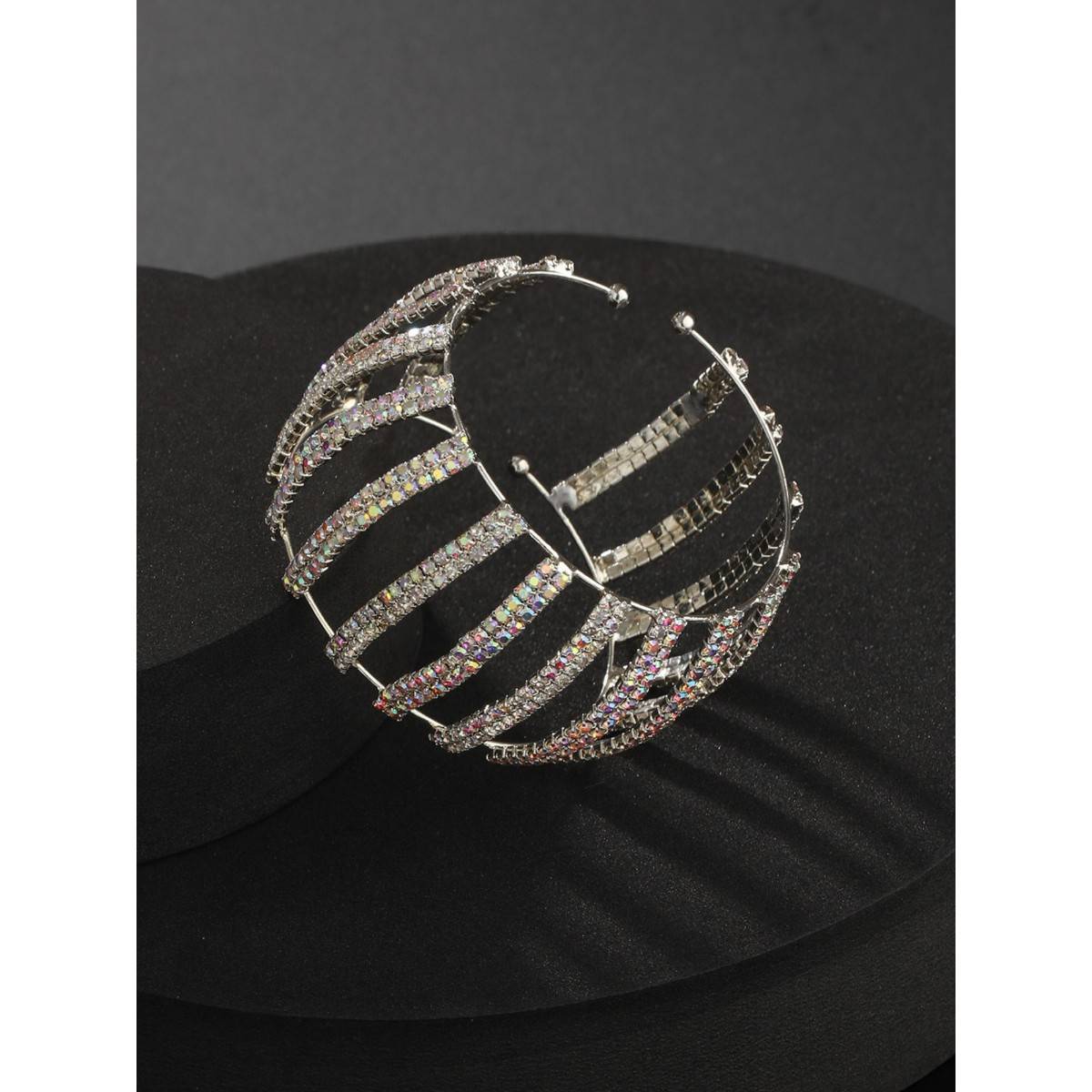 Aatmana Silver Plated Crystal Studded Cuff Bracelet (2.6)