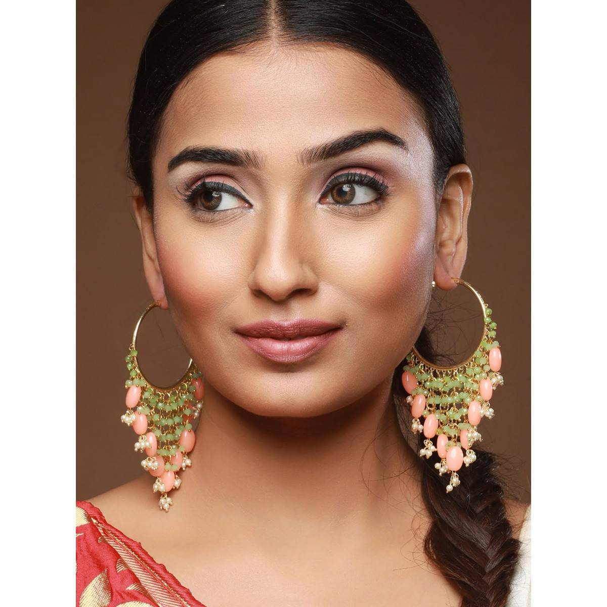 Aatmana Peach & Green Classic Hoop Earrings · One Size