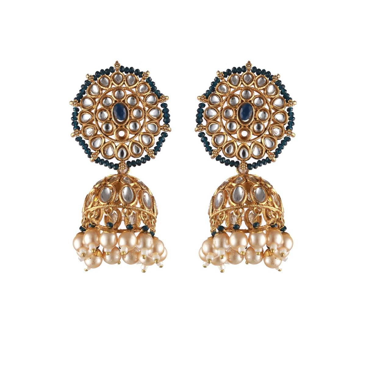 Aatmana Gold Plated Blue & White Kundan Studded Beaded Choker Jewellery Set with Maang Tikka