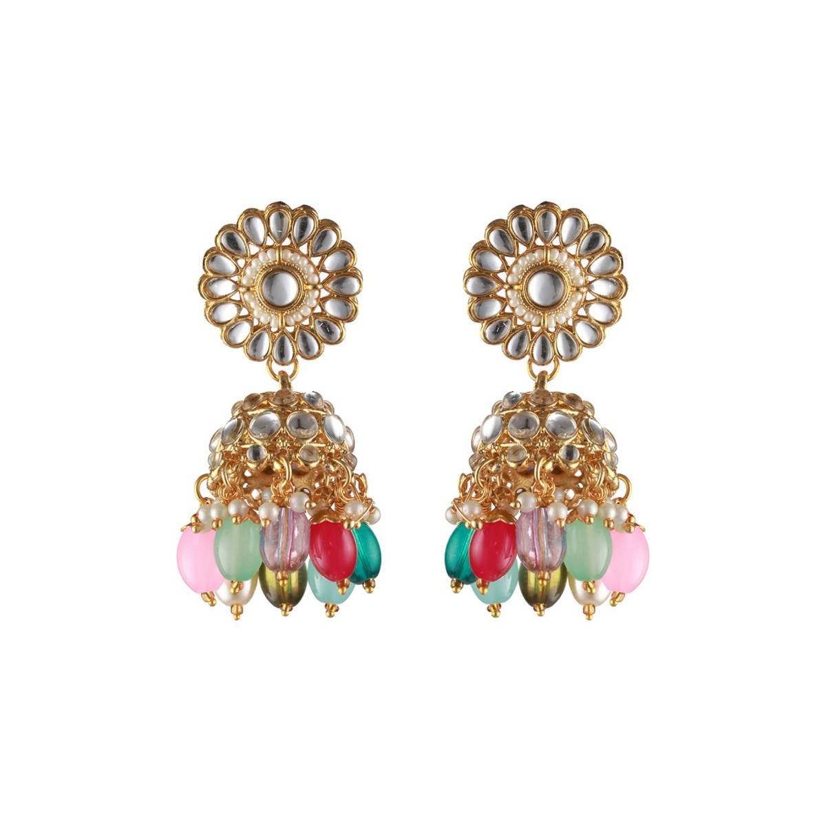 Aatmana Gold Plated Multicolored Kundan Studded & Pearl Beaded Choker Set Maang Tikka