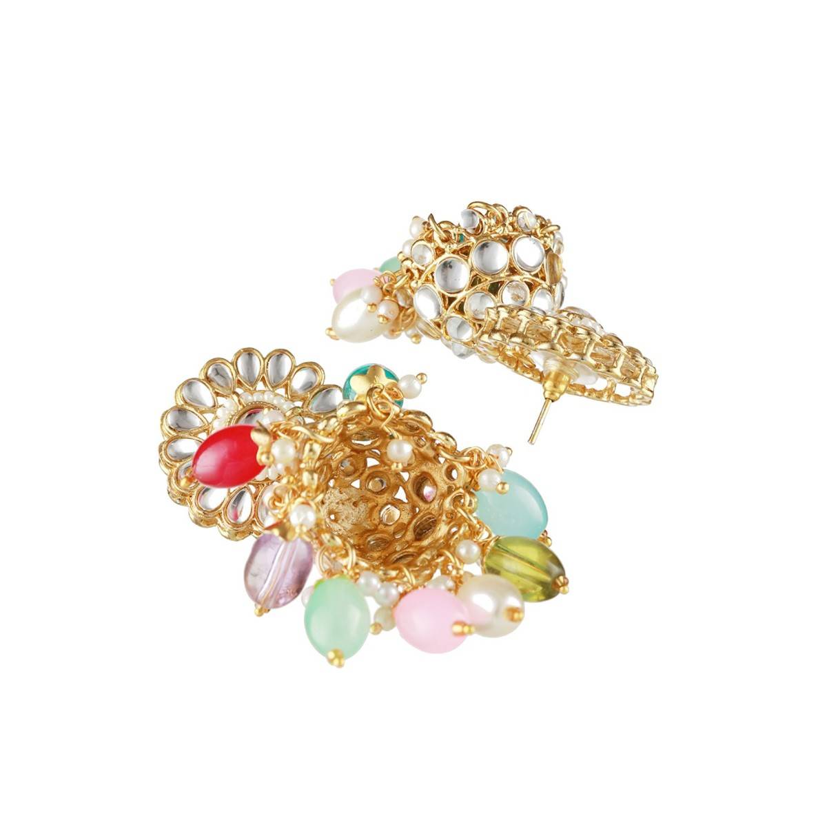 Aatmana Gold Plated Multicolored Kundan Studded & Pearl Beaded Choker Set Maang Tikka