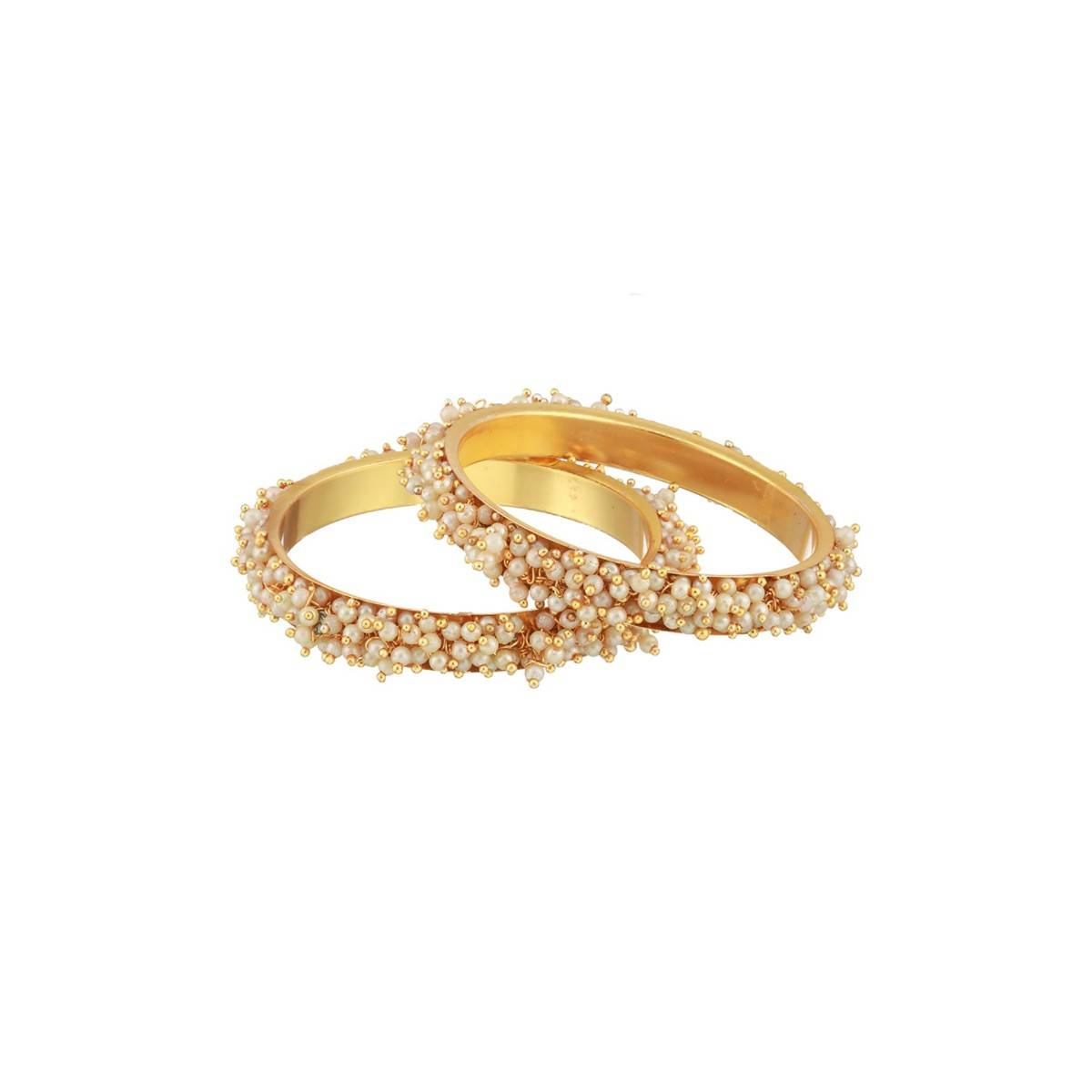 Aatmana White Pearl Beaded & Gold Plated Bangles (Set of 2) (2.8)