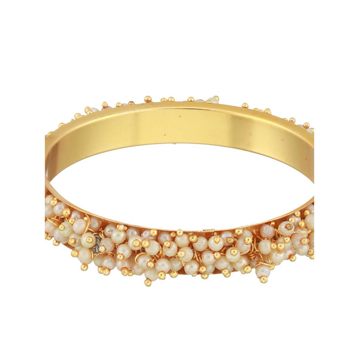 Aatmana White Pearl Beaded & Gold Plated Bangles (Set of 2) (2.8)