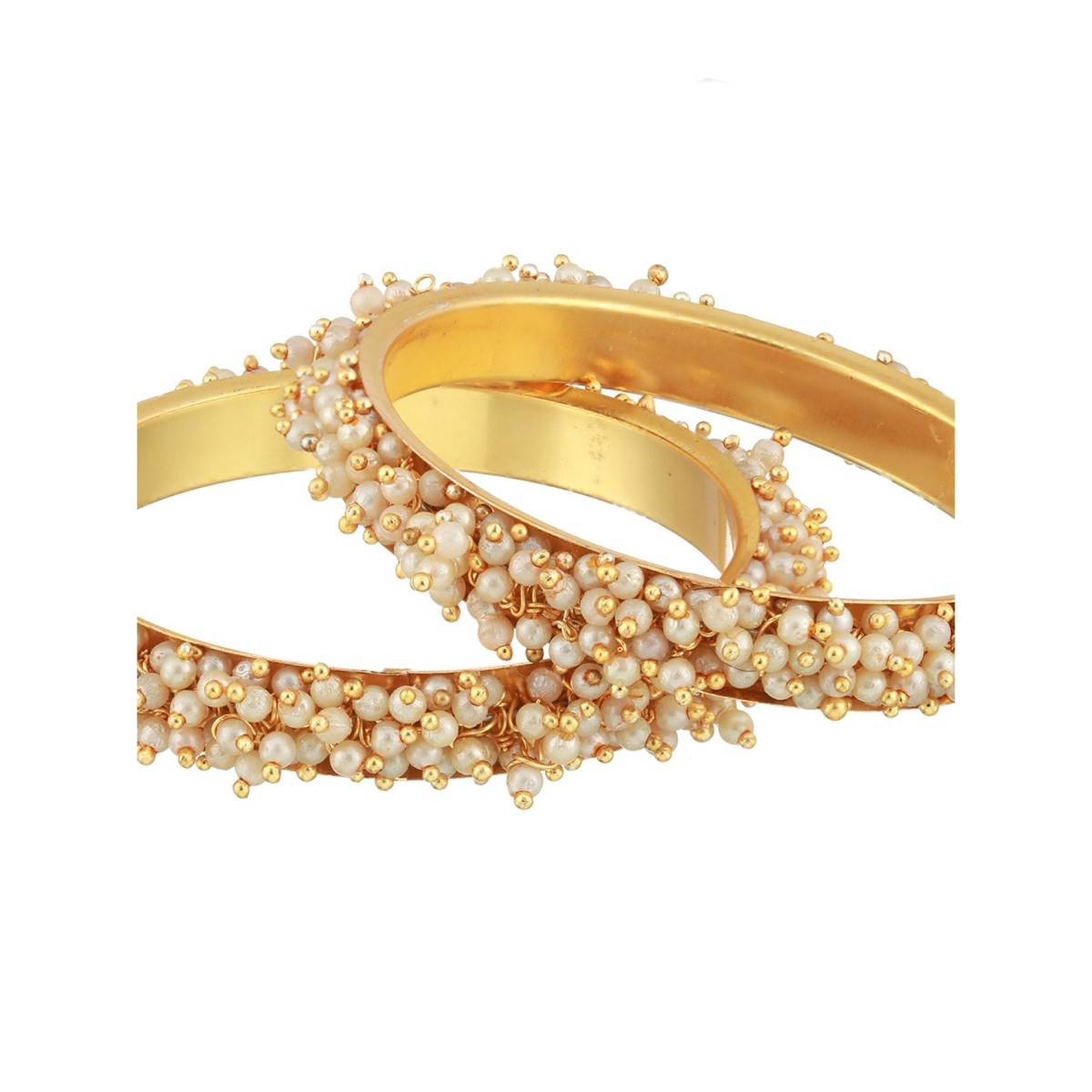 Aatmana White Pearl Beaded & Gold Plated Bangles (Set of 2) (2.8)