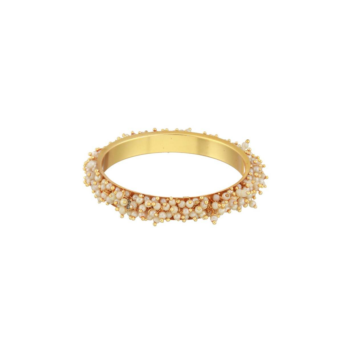 Aatmana White Pearl Beaded & Gold Plated Bangles (Set of 2) (2.8)