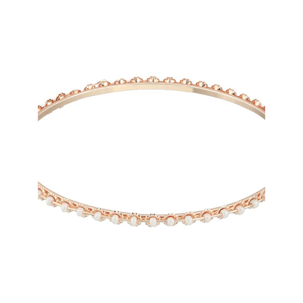 Aatmana Rose Gold Plated & White Pearls Beaded Bangles (Set of 12)