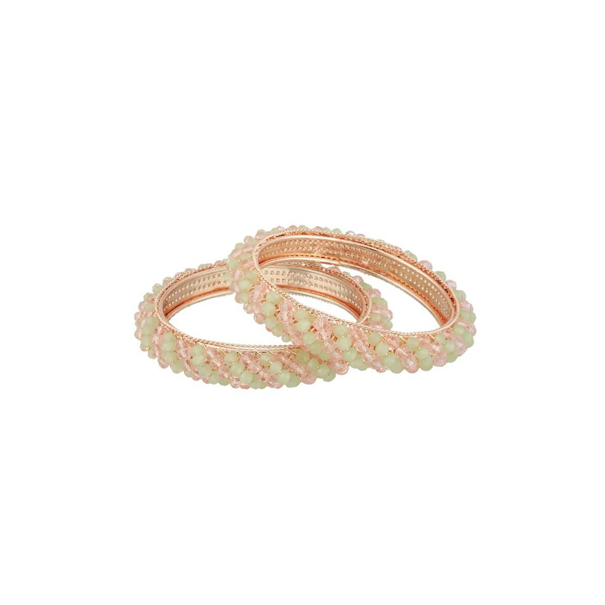 Aatmana Rose Gold Plated Pink & Rose Crystal Beaded Bangles (Set of 2)