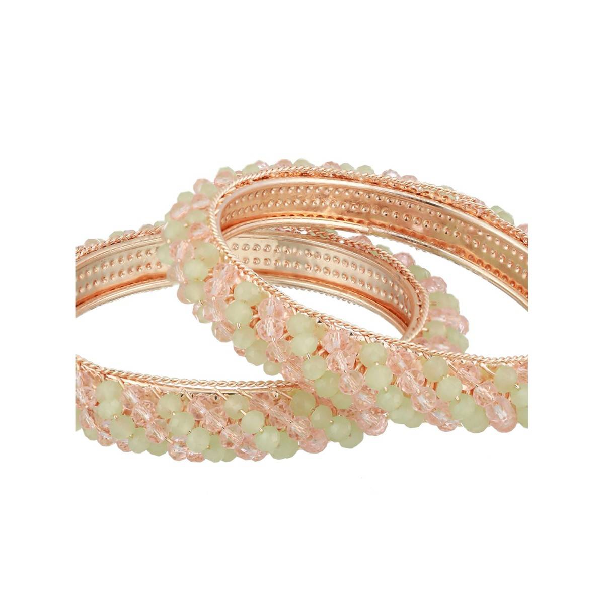 Aatmana Rose Gold Plated Pink & Rose Crystal Beaded Bangles (Set of 2)