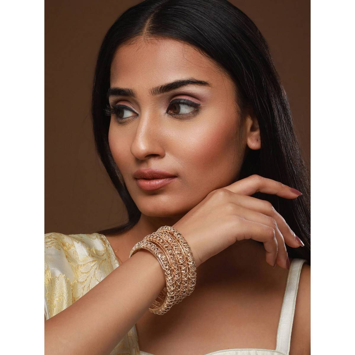 Aatmana Gold Plated & Crystal Studded Bangles (Set of 4)