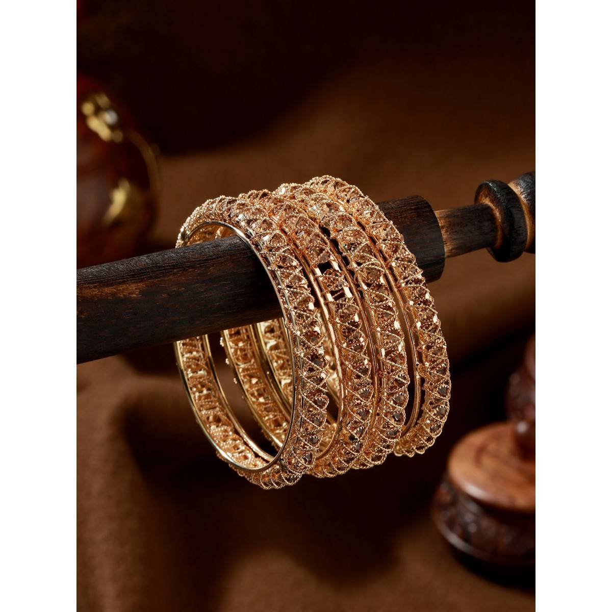 Aatmana Gold Plated & Crystal Studded Bangles (Set of 4)