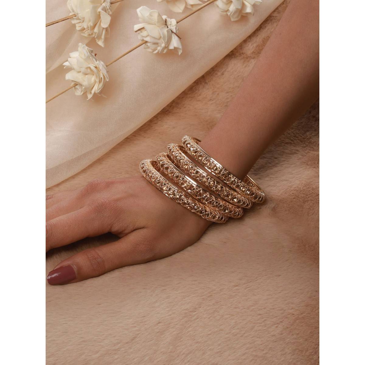 Aatmana Gold Plated & Crystal Studded Bangles (Set of 4)