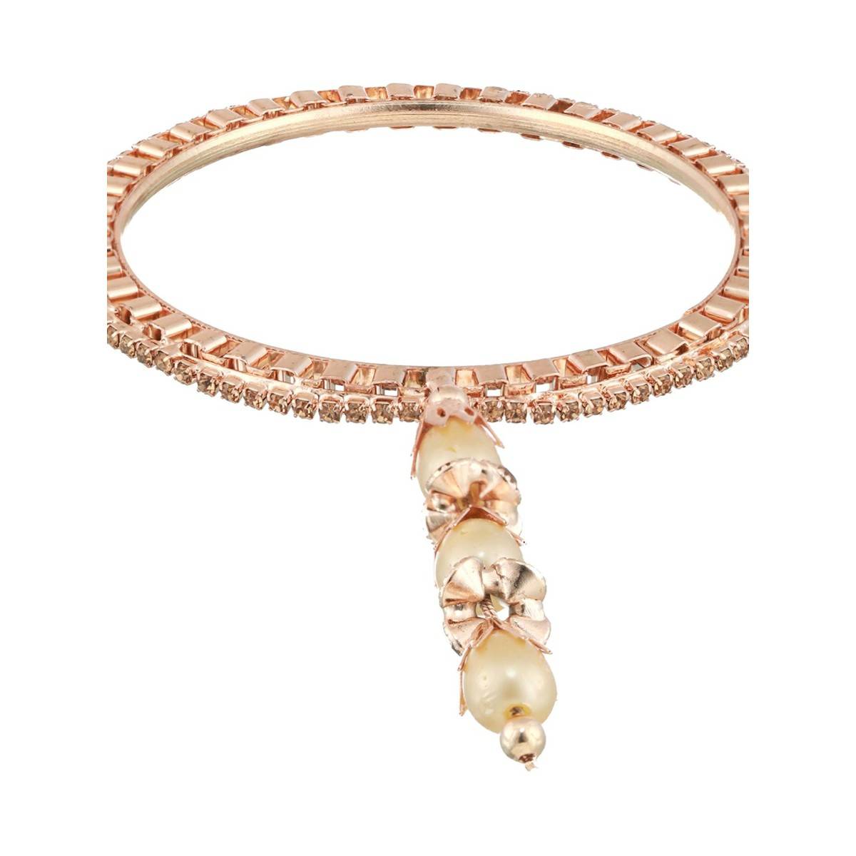 Aatmana Rose Gold Plated & Crystal Studded with Pearl Tassels Bangles (Set of 4) (2.8)
