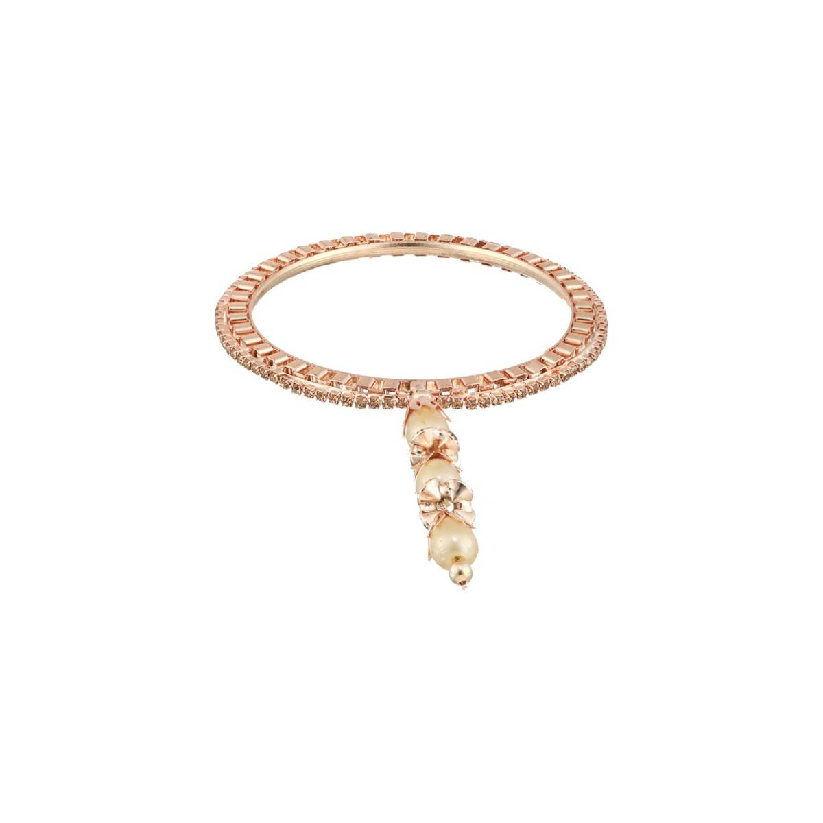 Aatmana Rose Gold Plated & Crystal Studded with Pearl Tassels Bangles (Set of 4) (2.8)