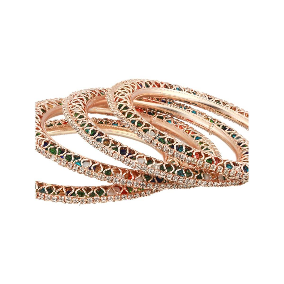 Aatmana Rose Gold Plated Multi-Color Stone & Beaded Bangles (Set of 4)