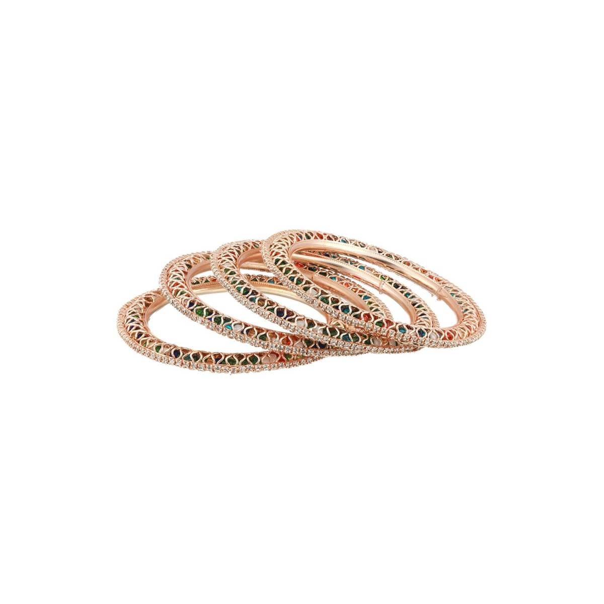 Aatmana Rose Gold Plated Multi-Color Stone & Beaded Bangles (Set of 4)
