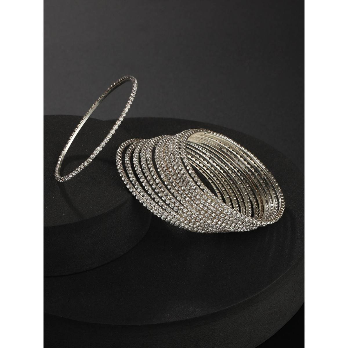 Aatmana Silver Plated & CZ Studded Bangles (Set of 12)