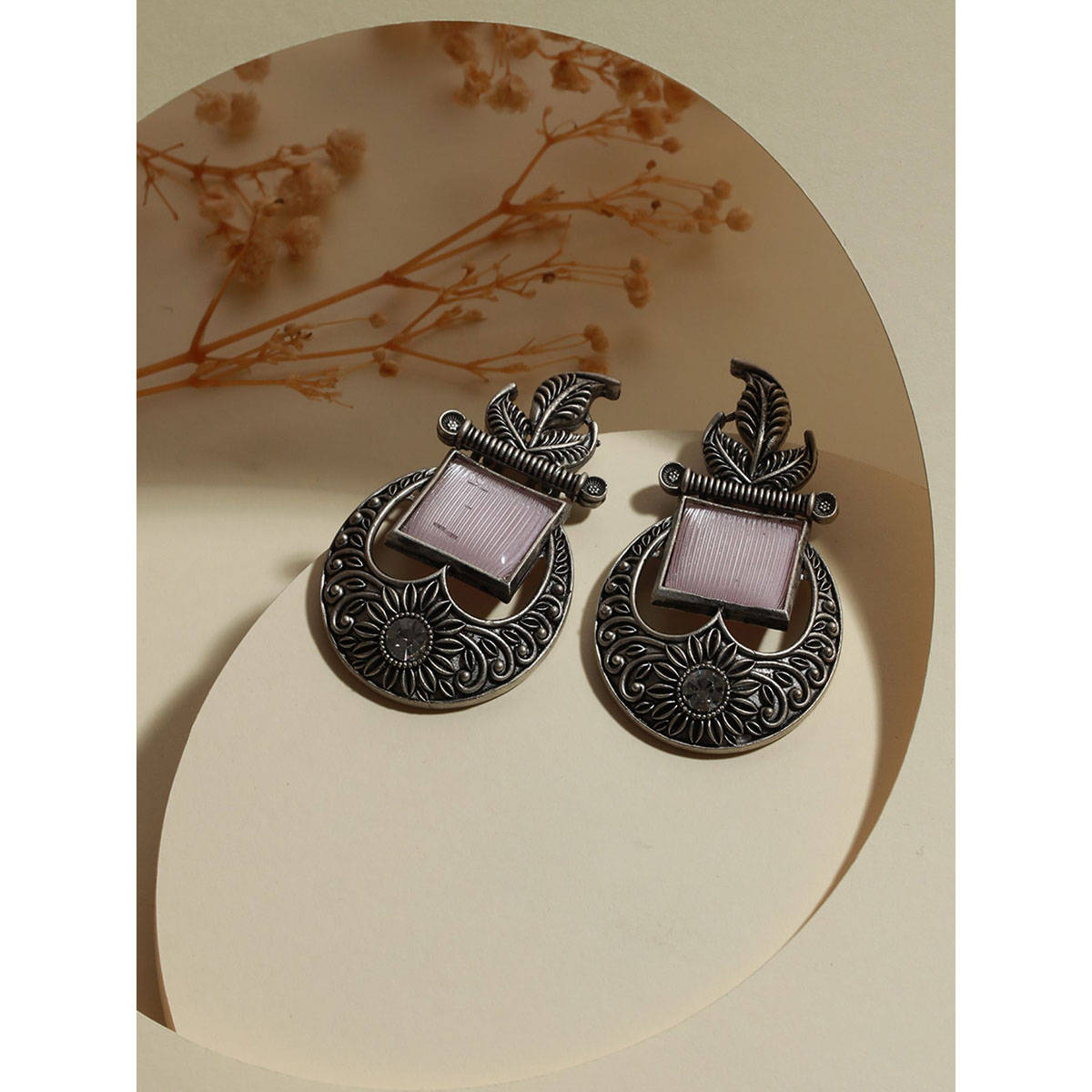 Aatmana Pink Silver Plating Contemporary Studs Earrings