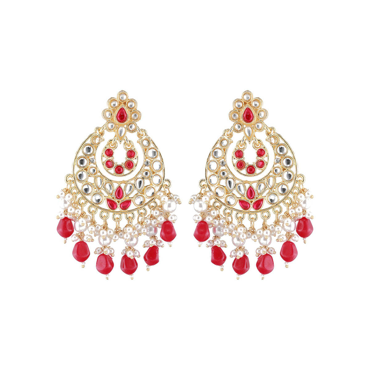 Aatmana Gold-Plated & Red Kundan Classic Chandbalis Earrings