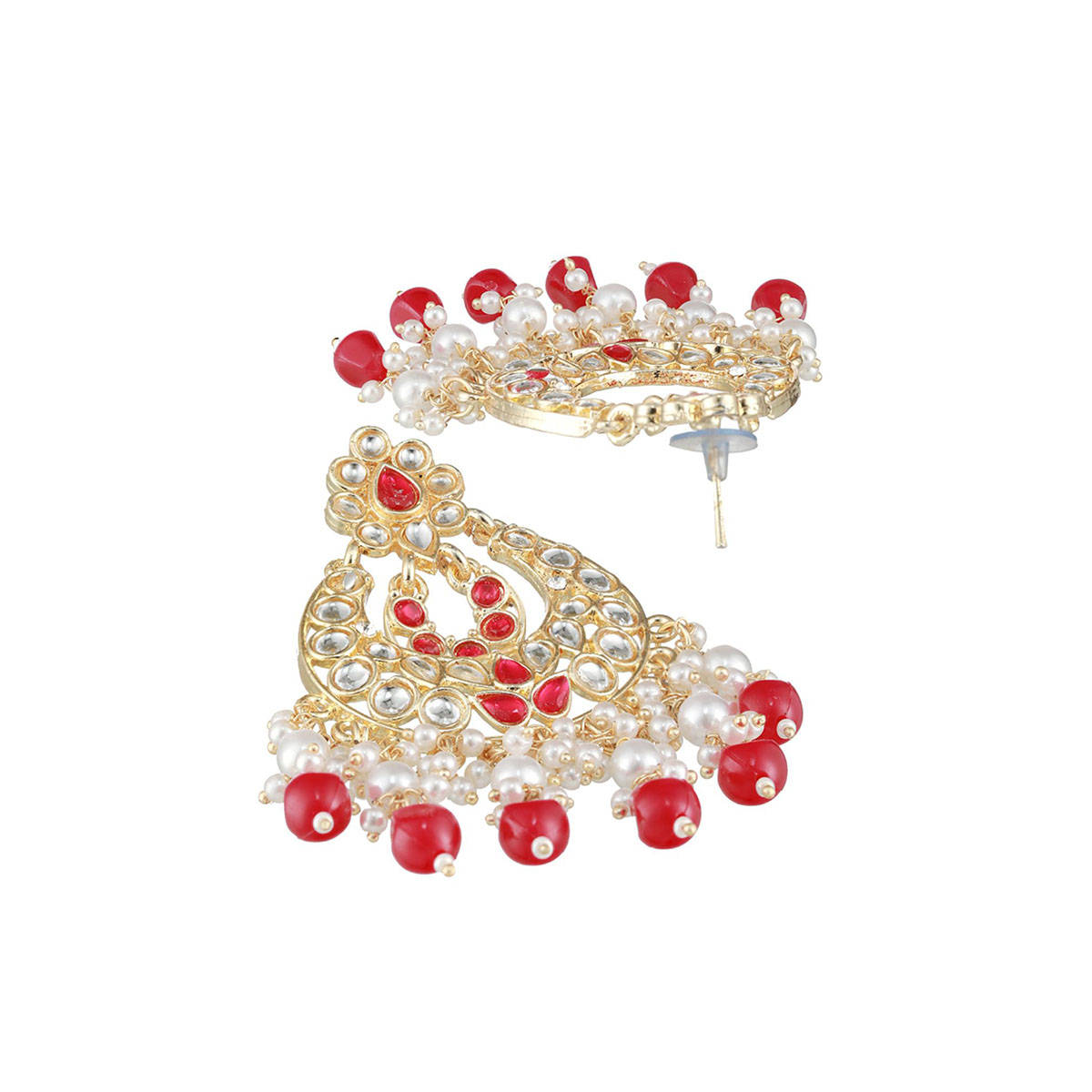 Aatmana Gold-Plated & Red Kundan Classic Chandbalis Earrings