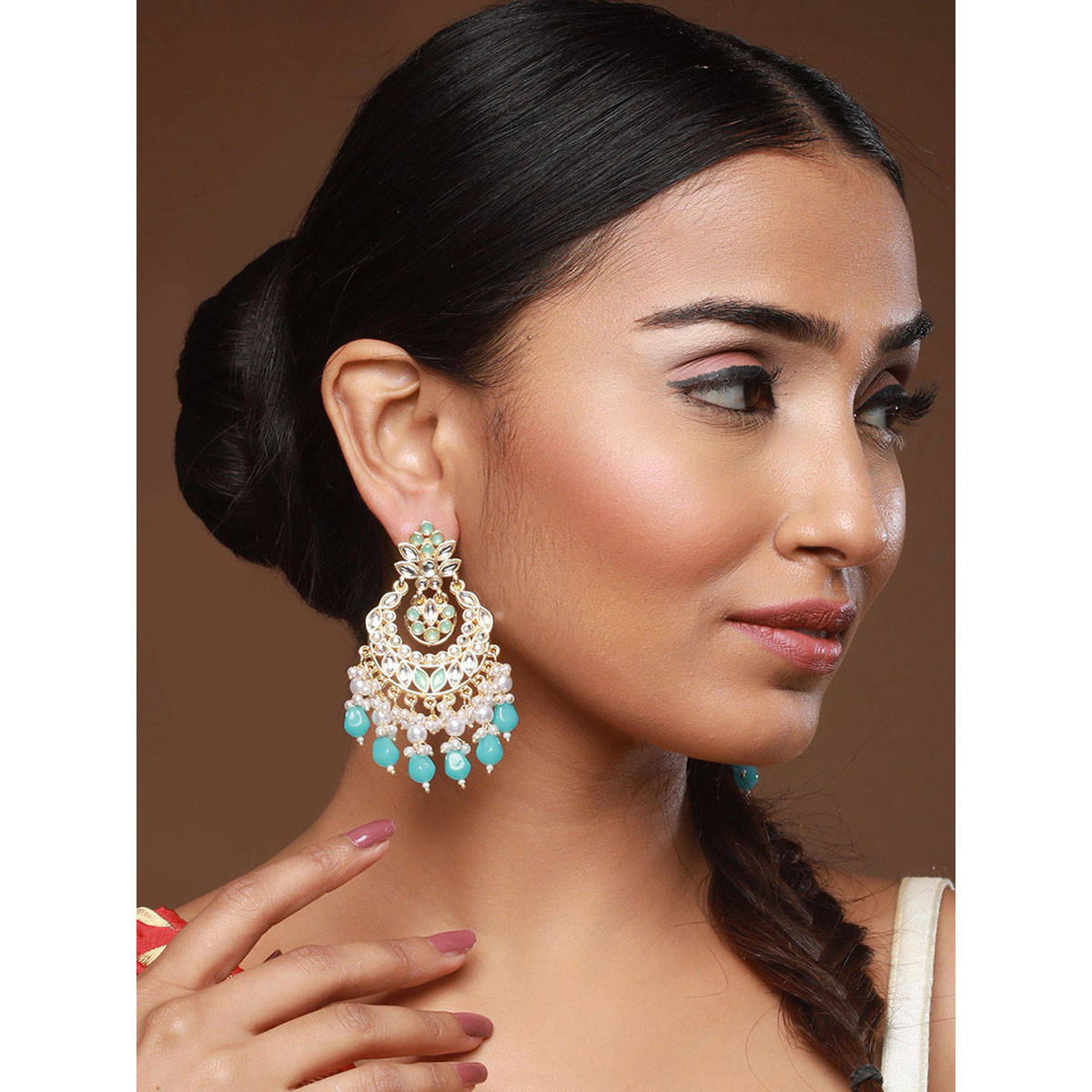 Aatmana Gold-Plated & Green Kundan Classic Chandbalis Earrings · One Size
