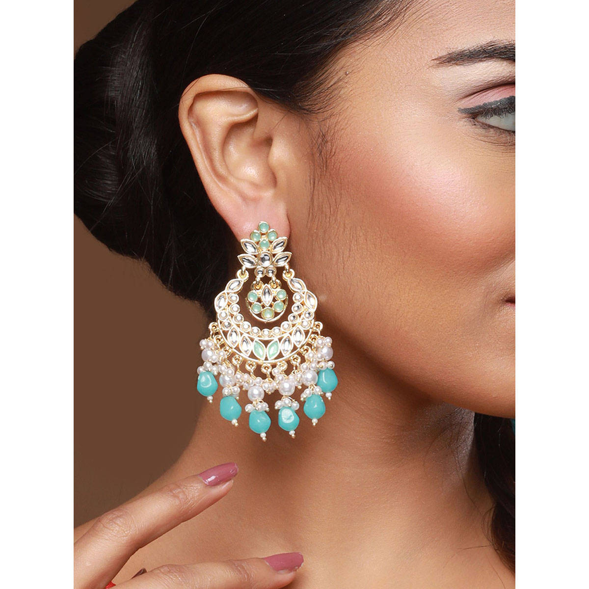 Aatmana Gold-Plated & Green Kundan Classic Chandbalis Earrings · One Size