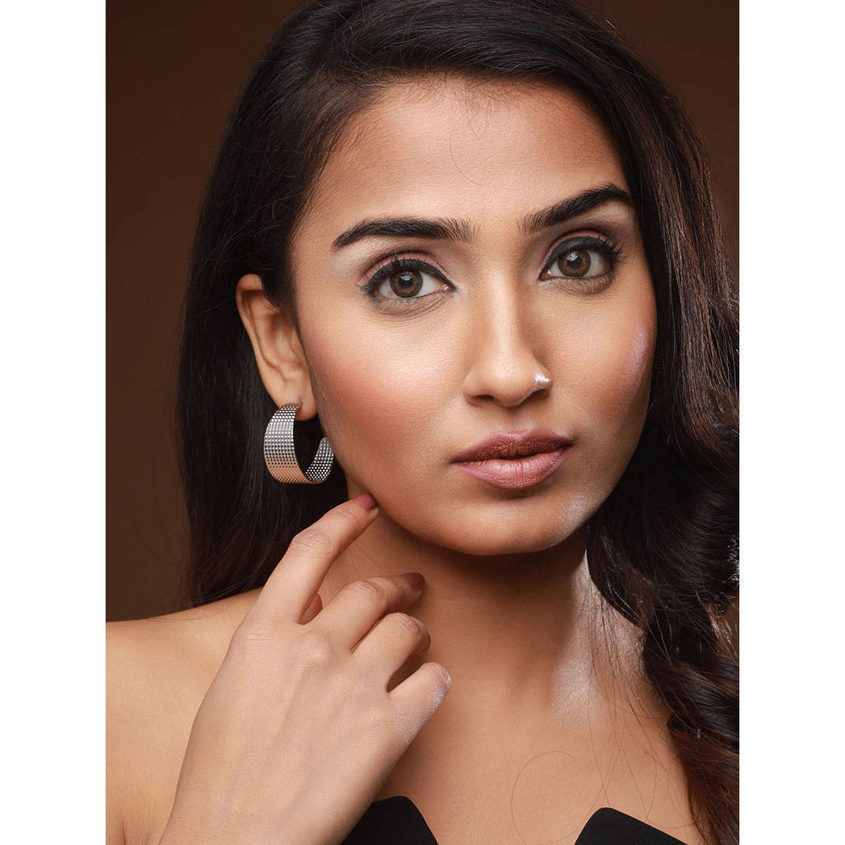 Aatmana Contemporary Bold Silver-Toned Textured Oversized Concave Open-Hoop Earrings · One Size
