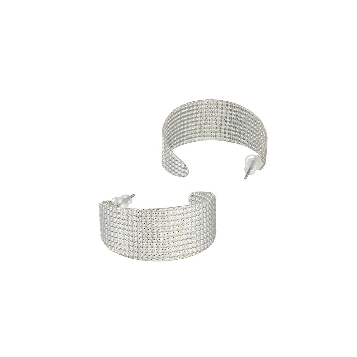 Aatmana Contemporary Bold Silver-Toned Textured Oversized Concave Open-Hoop Earrings