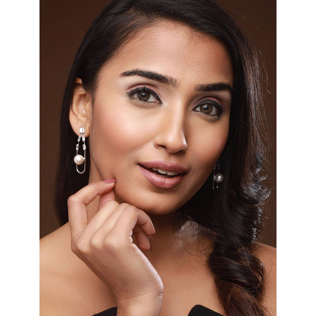 Aatmana Silver-Plated CZ Studded Pearl Beaded Drop Earrings