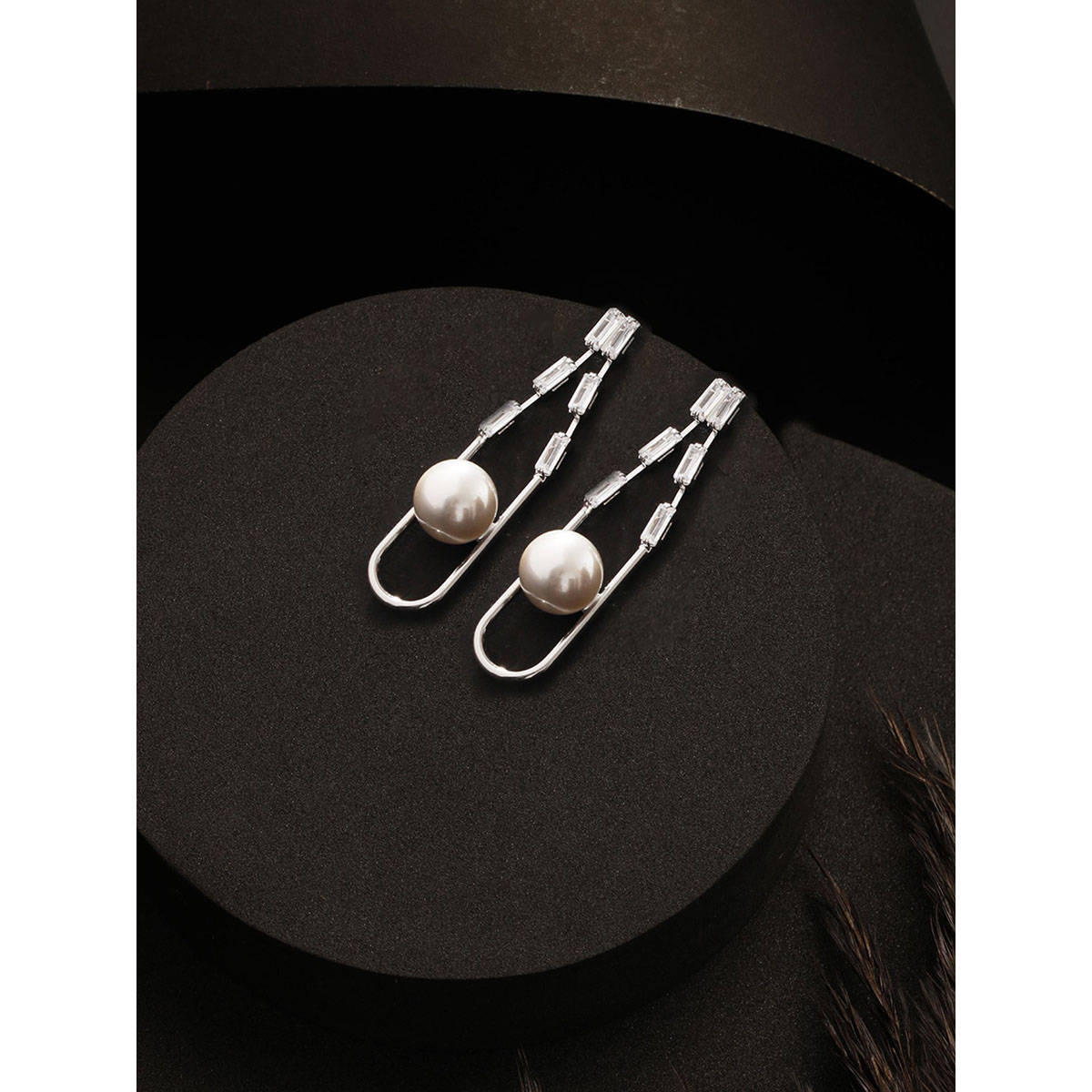 Aatmana Silver-Plated CZ Studded Pearl Beaded Drop Earrings