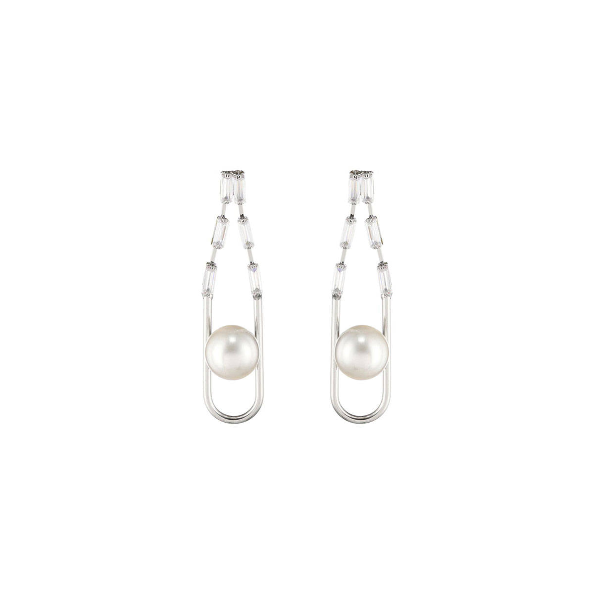 Aatmana Silver-Plated CZ Studded Pearl Beaded Drop Earrings