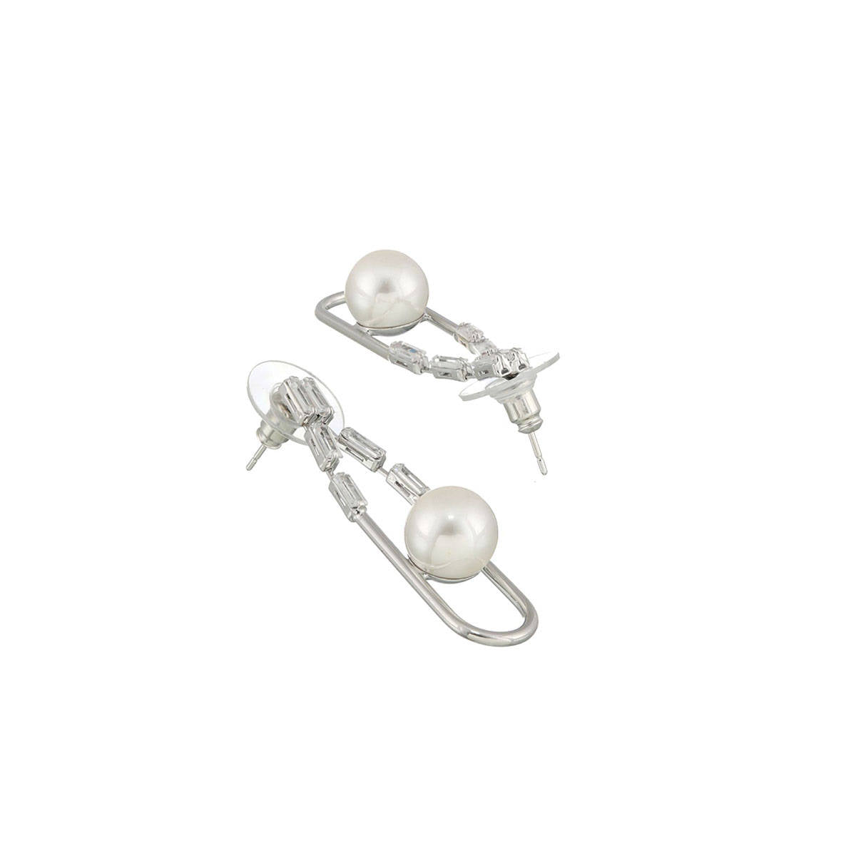 Aatmana Silver-Plated CZ Studded Pearl Beaded Drop Earrings