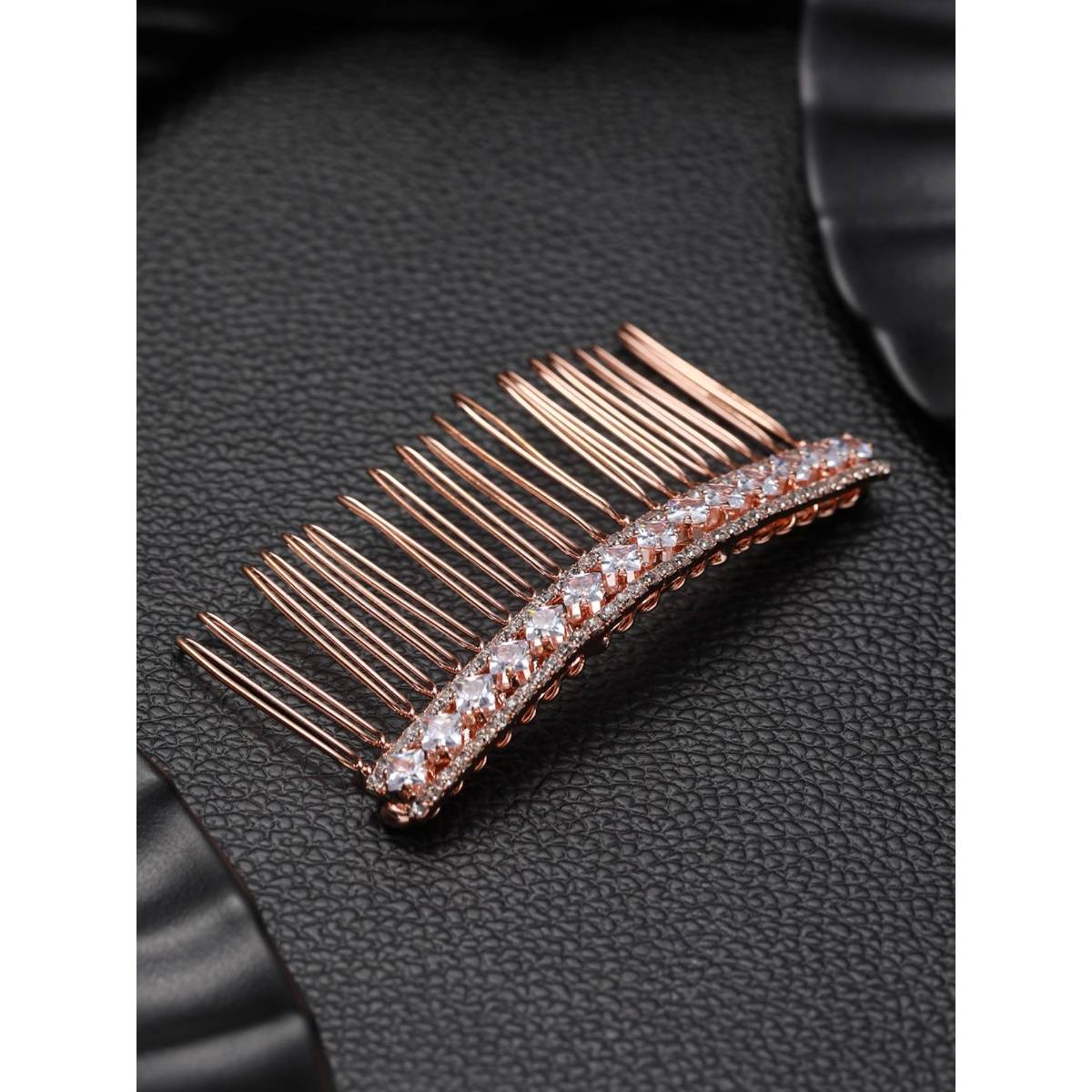 Aatmana Rose Gold Plated & Silver-Toned Beaded Floral Design Hair Comb Pins · One Size