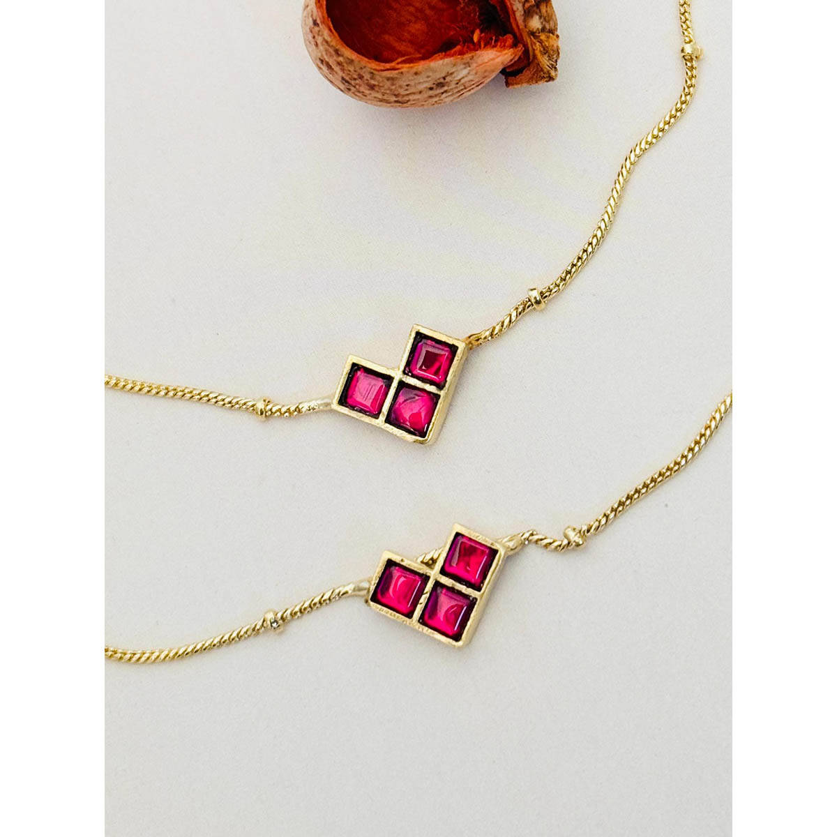 Abdesigns Pink Enchanting Pachi Kundan Gold Plated Anklet