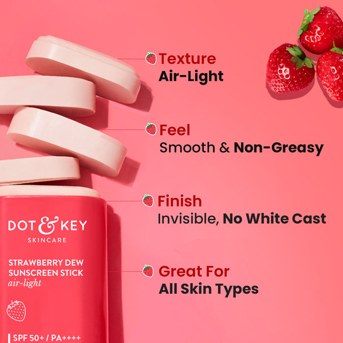 Dot & Key Strawberry Dew Sunscreen Stick In-Vivo Tested SPF 50+ PA++++, Makeup Friendly (20 g)