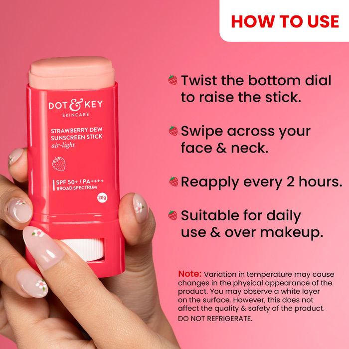 Dot & Key Strawberry Dew Sunscreen Stick In-Vivo Tested SPF 50+ PA++++, Makeup Friendly (20 g)
