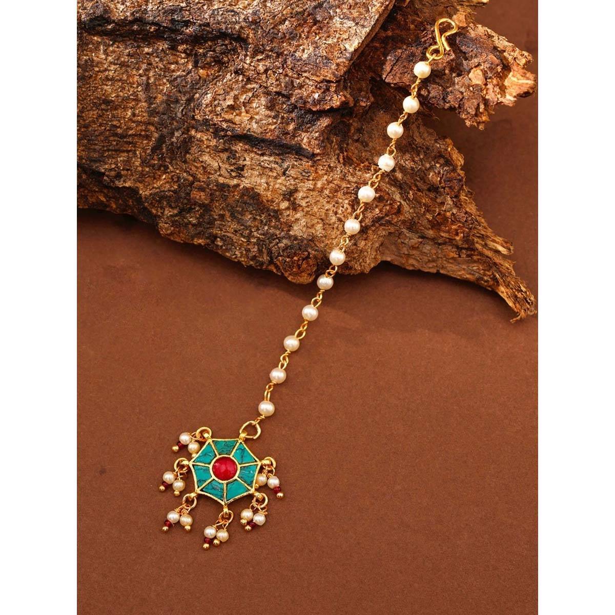 Abdesigns Elite Gold Plated Multi-Color Pachi Kundan Floral Maangtikka