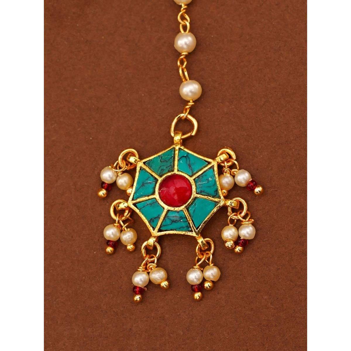 Abdesigns Elite Gold Plated Multi-Color Pachi Kundan Floral Maangtikka