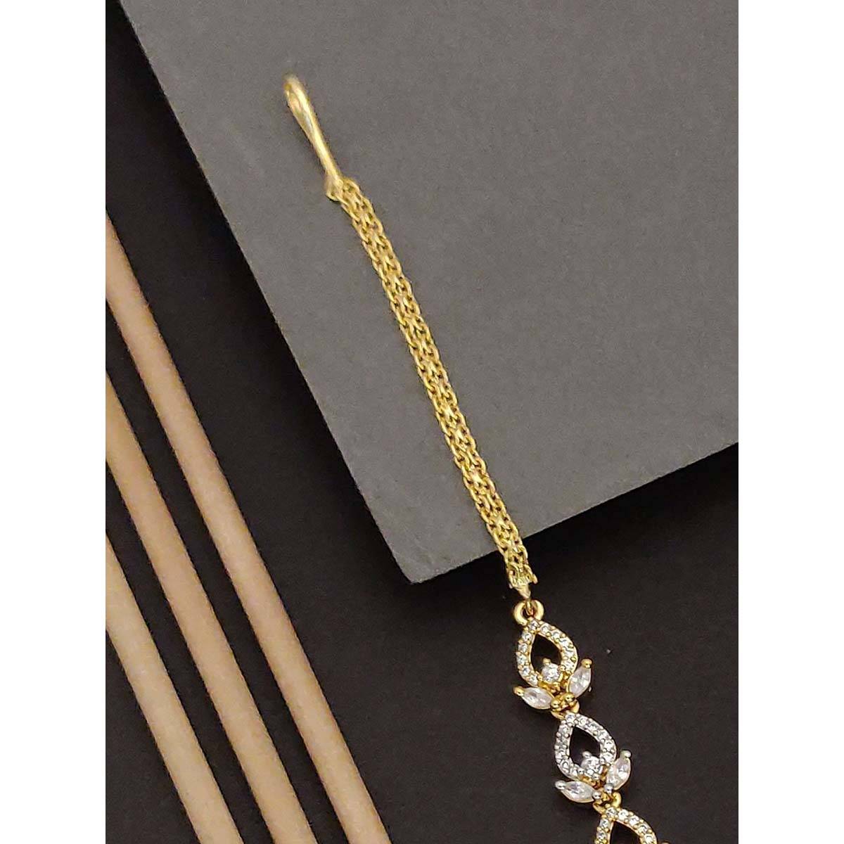 Abdesigns Elite Gold Plated White American Diamond Maangtikka
