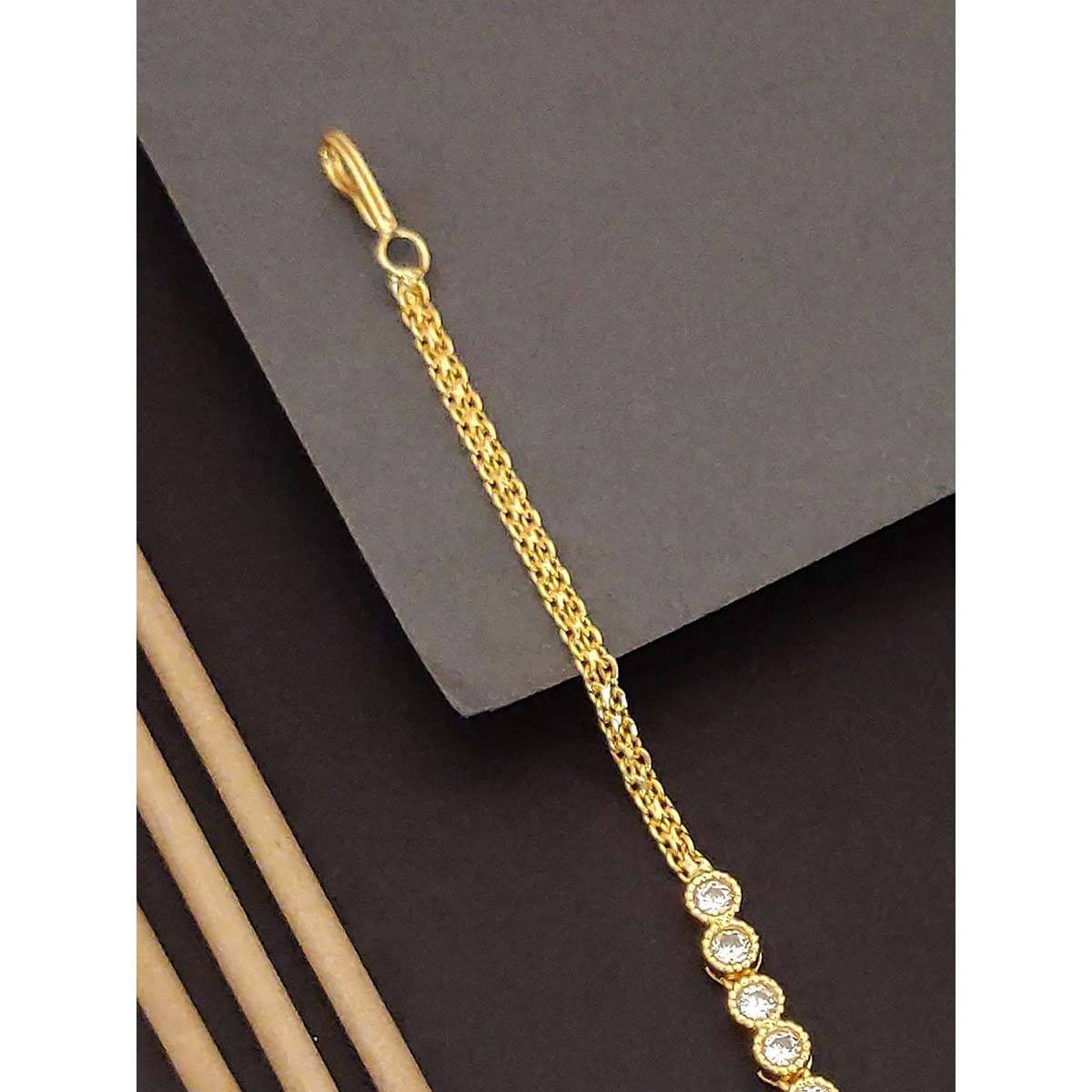 Abdesigns Elite Gold Plated Pink American Diamond Maangtikka