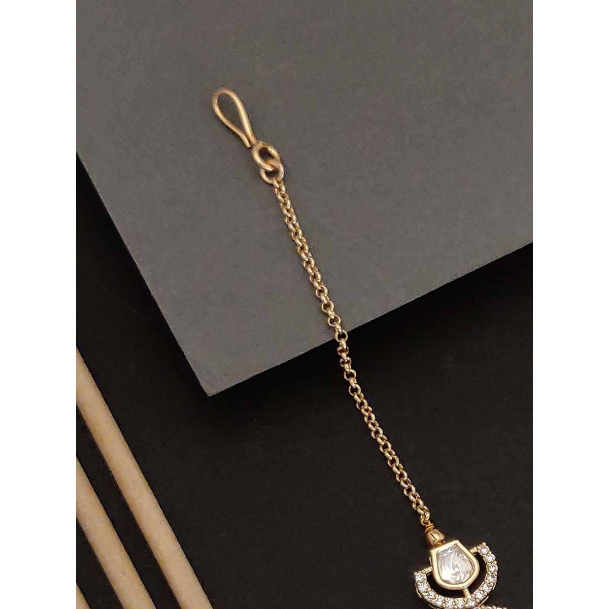 Abdesigns Elite Gold Plated Green Stone Studded Maangtikka