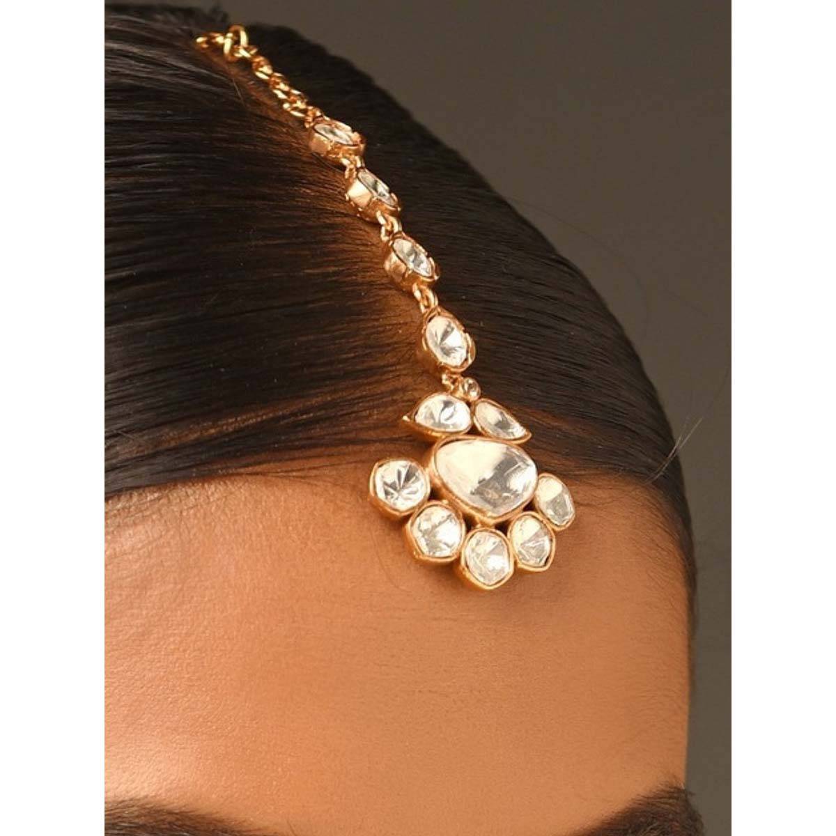 Abdesigns Elite Gold Plated Kundan Polki Studded Maangtikka